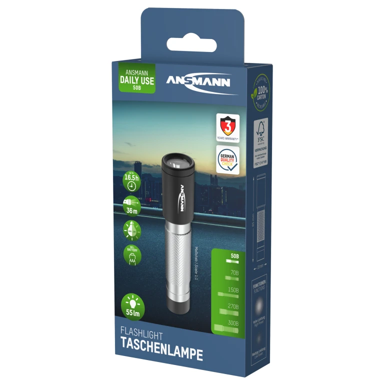 ANSMANN LED zaklamp 55 Lumen, zilver/zwart, 1 stuk