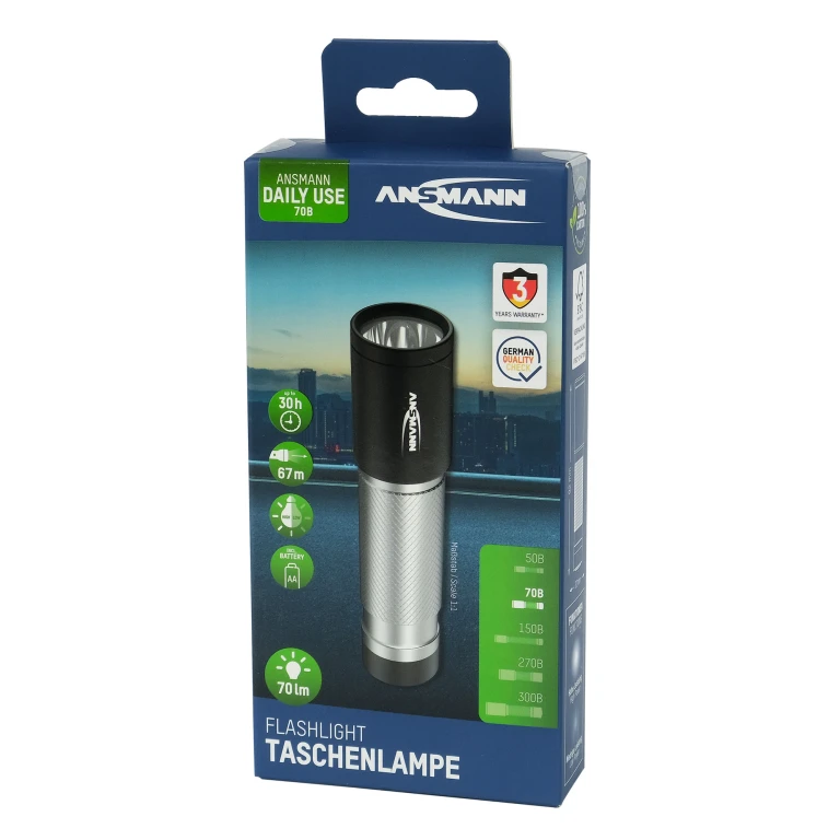 ANSMANN LED zaklamp 70 lumen zilver/zwart inclusief 1 stuk AA batterij