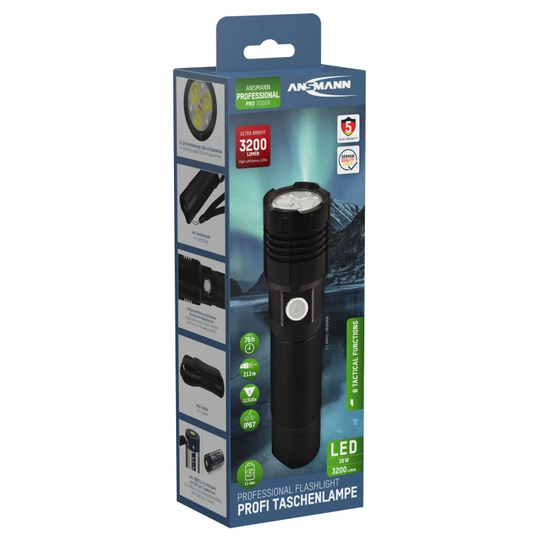 ANSMANN Pro 3000R LED Zaklamp 3200 Lumen inclusief accu - 1 stuk