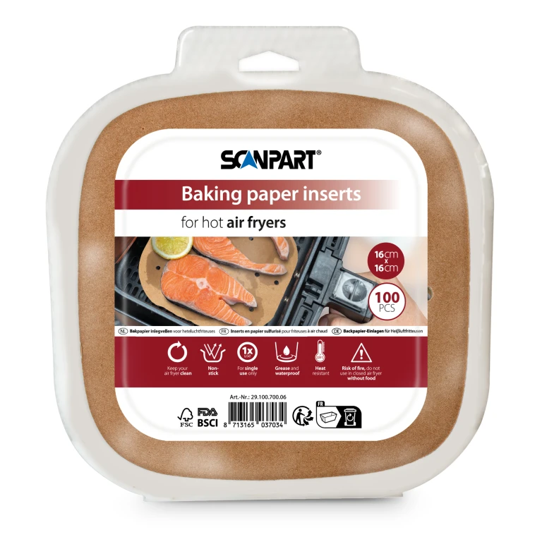 Scanpart Bakpapier Inlegvellen Airfryer 16x16cm - Set van 100 stuk