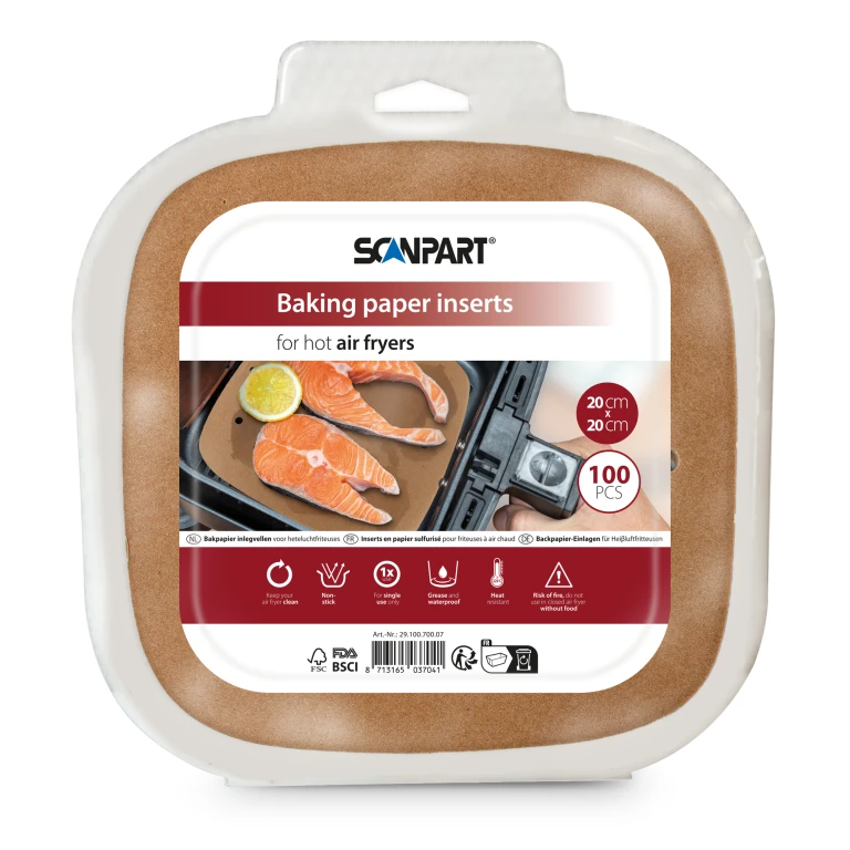 SCANPART Bakpapier Inlegvellen voor Airfryer 20x20 cm - set van 100 stuk