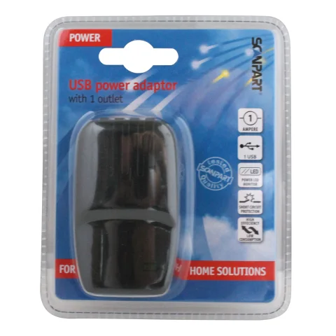 Scanpart USB netvoeding adapter 1xUSB 5V-1A zwart