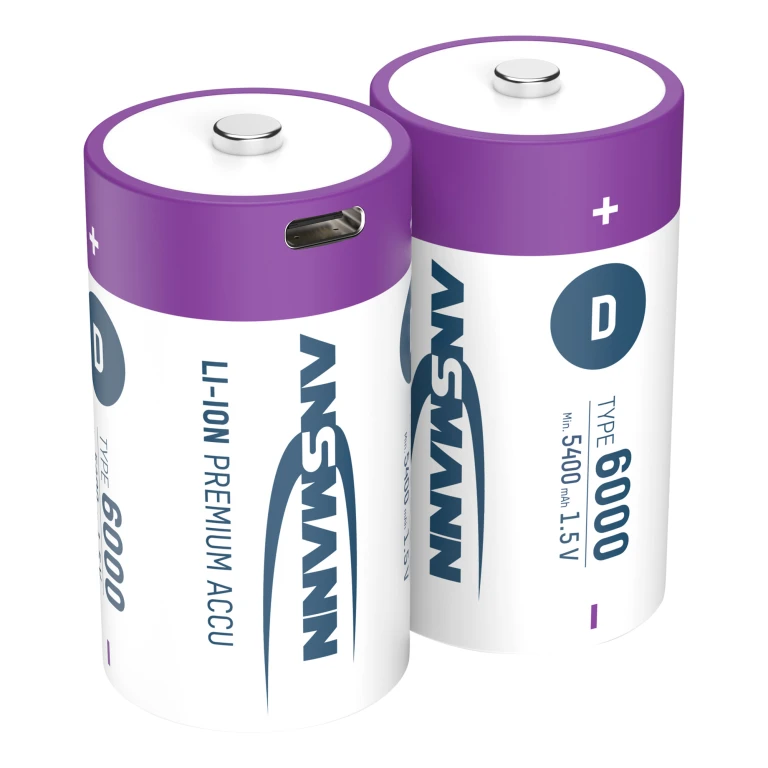 Ansmann oplaadbare batterijen Li-Ion D 6000mAh, set van 2 met kabel