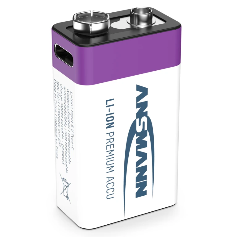 Ansmann oplaadbare 9V Li-Ion batterij met USB-C kabel - 1 stuk