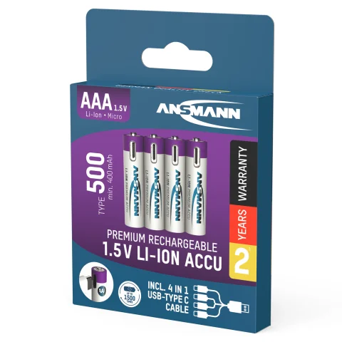oplaadbare batterij Li-Ion 4x AAA 500mAh + kabel