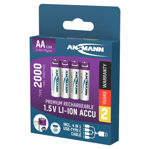 oplaadbare batterij Li-Ion 4x AA 2000mAh + kabel