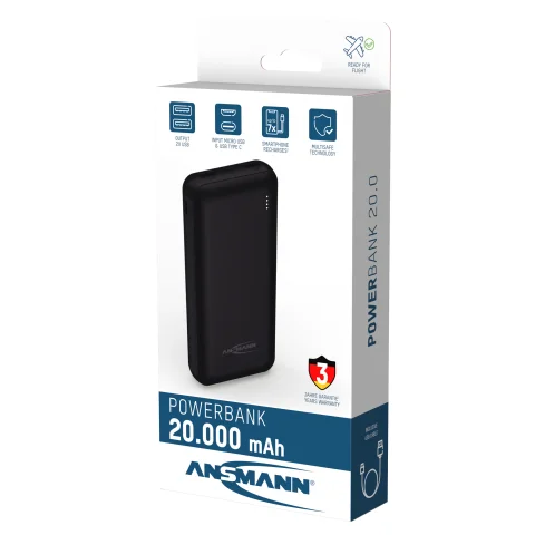 powerbank zwart 20000mAh 2xUSB-A