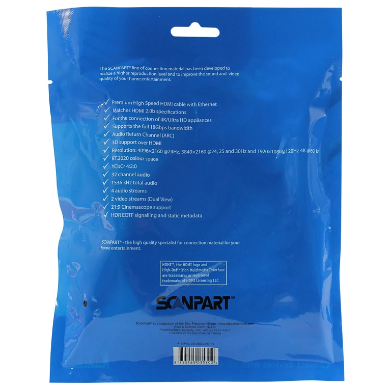 SCANPART HDMI-kabel High Speed Ethernet 2.0 1,5m Zwart