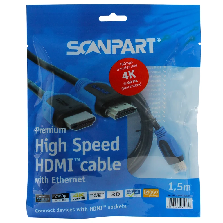 SCANPART HDMI-kabel High Speed Ethernet 2.0 1,5m Zwart