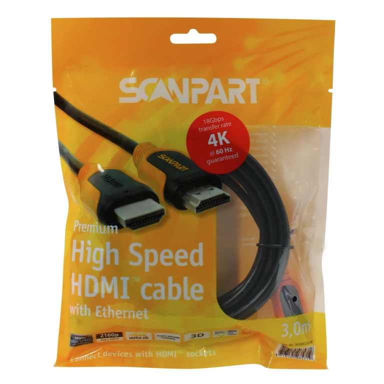 SCANPART HDMI-kabel High Speed Ethernet 2.0 3,0m Zwart