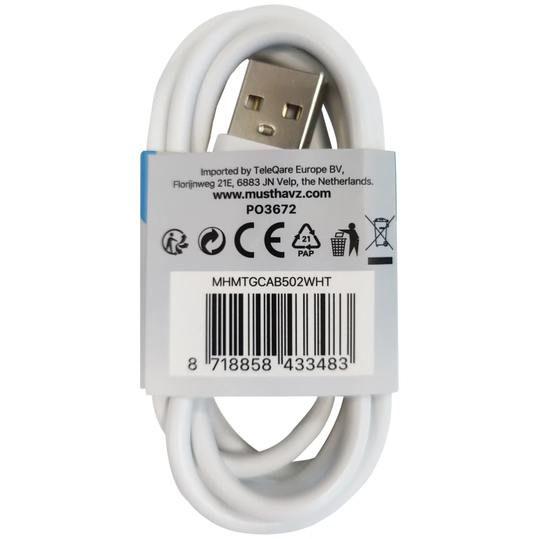 MUSTHAVZ USB-kabel USB-A naar USB-C Wit 1m - 1 stuk