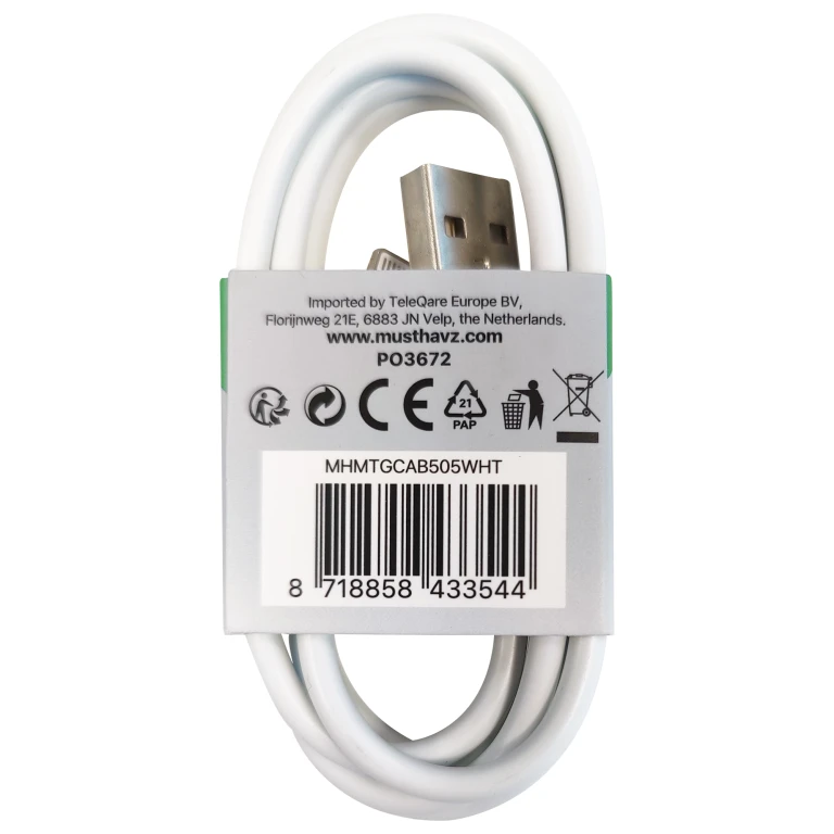 MUSTHAVZ USB-kabel USB-A naar Lightning Wit 1m