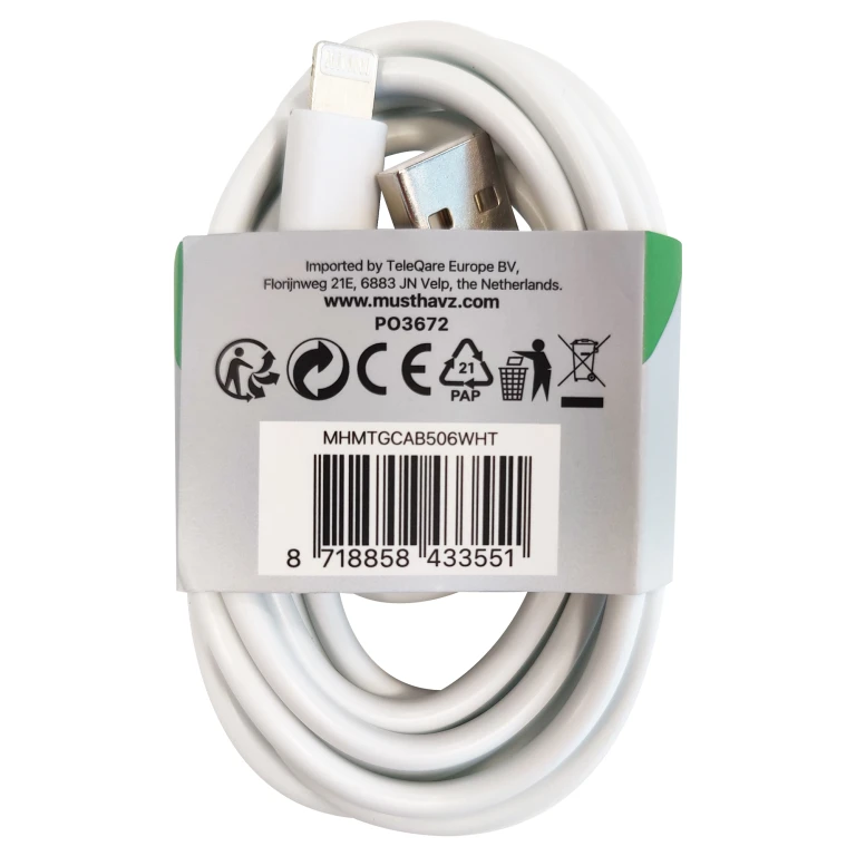 MUSTHAVZ Oplaadkabel USB-A naar Lightning Wit 2m