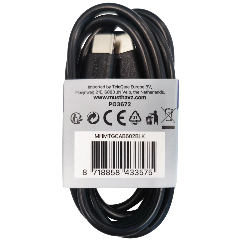 MUSTHAVZ Oplaadkabel USB-C naar USB-C Zwart 1m