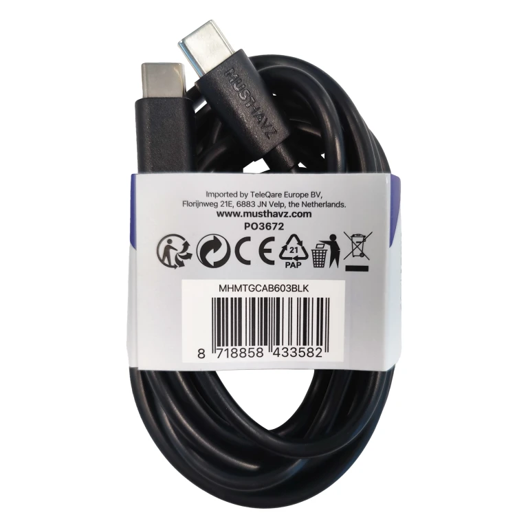 MUSTHAVZ USB-C naar USB-C laadkabel 2m zwart