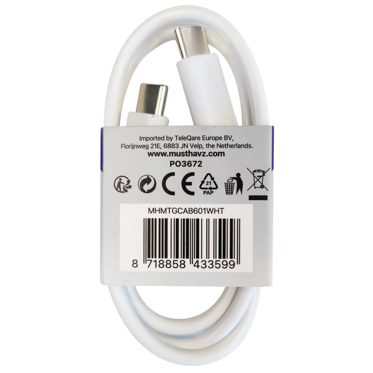 MUSTHAVZ USB-C naar USB-C laadkabel wit 0,5m - 1 stuk