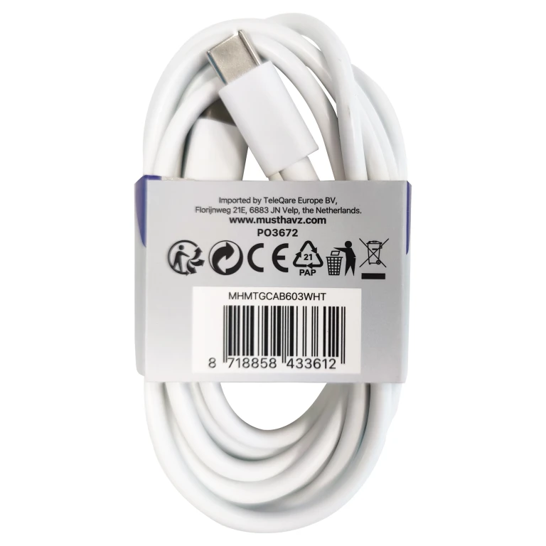 MUSTHAVZ USB-C laadkabel USB-C naar USB-C 2m wit