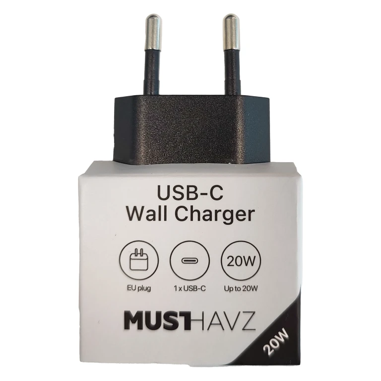 MUSTHAVZ Telefoonoplader USB-C 20W Zwart - 1 stuk