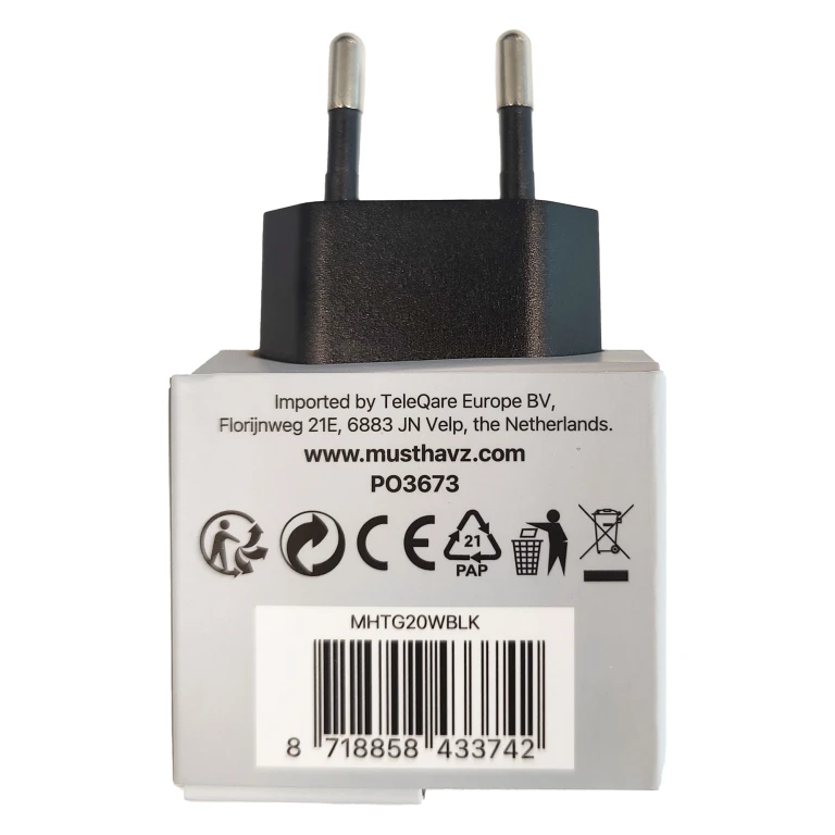 MUSTHAVZ Telefoonoplader USB-C 20W Zwart - 1 stuk