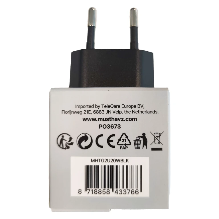 MUSTHAVZ Telefoonoplader USB-A + USB-C 20W Zwart - 1 stuk