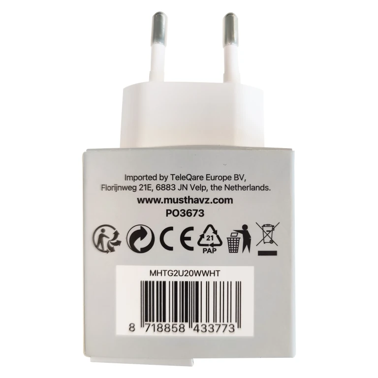 MUSTHAVZ Telefoonoplader USB-A + USB-C 20W - Wit - 1 stuk