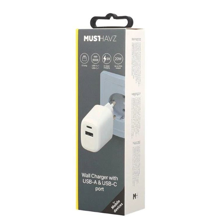 MUSTHAVZ Telefoonoplader 20W USB-A & USB-C - Wit - 1 stuk