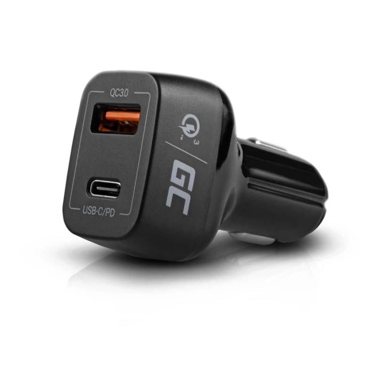 GREEN CELL Autolader USB-C & USB-A 3.0 - Zwart - 1 stuk