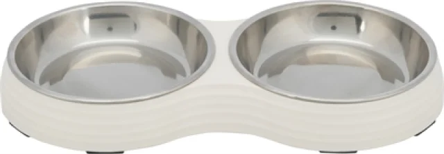 TRIXIE VOERBAK KAT DUBBEL MELAMINE / RVS WIT