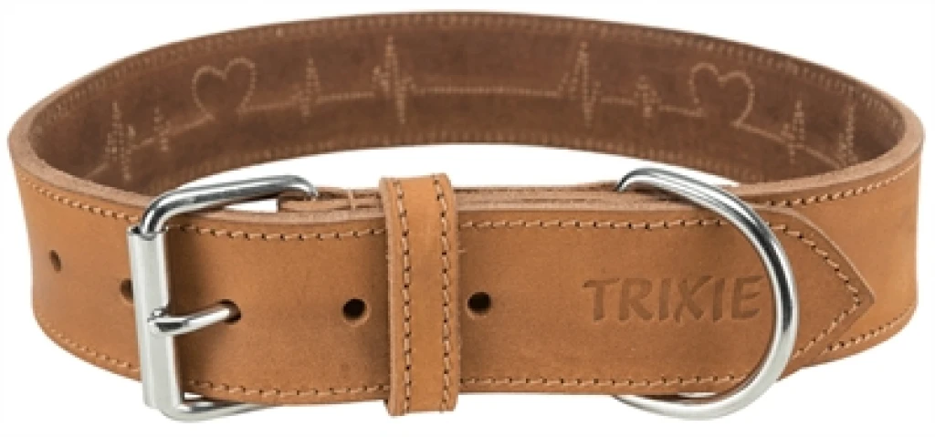 TRIXIE Hondenhalsband Rustic Vetleer Heartbeat Bruin L-XL (1 stuk)