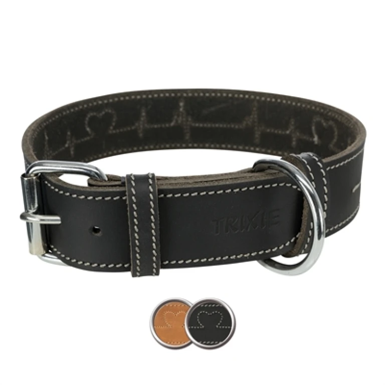 TRIXIE Hondenhalsband Rustic Vetleer Heartbeat Zwart 55-65 cm