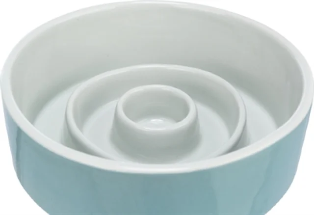 TRIXIE VOERBAK SLOWFEEDING KERAMIEK GRIJS / BLAUW