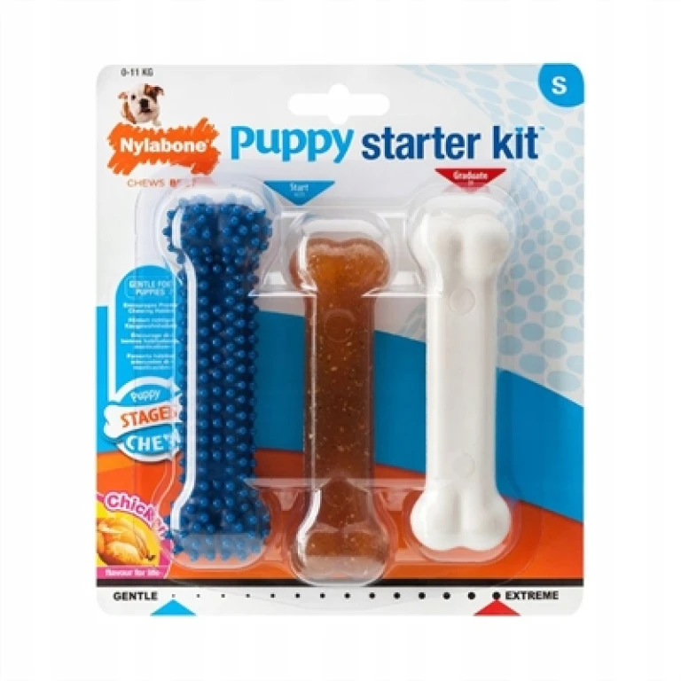 NYLABONE Puppy Chew Starterkit Kip - Set van 3 kauwspeelgoed voor honden <11 kg