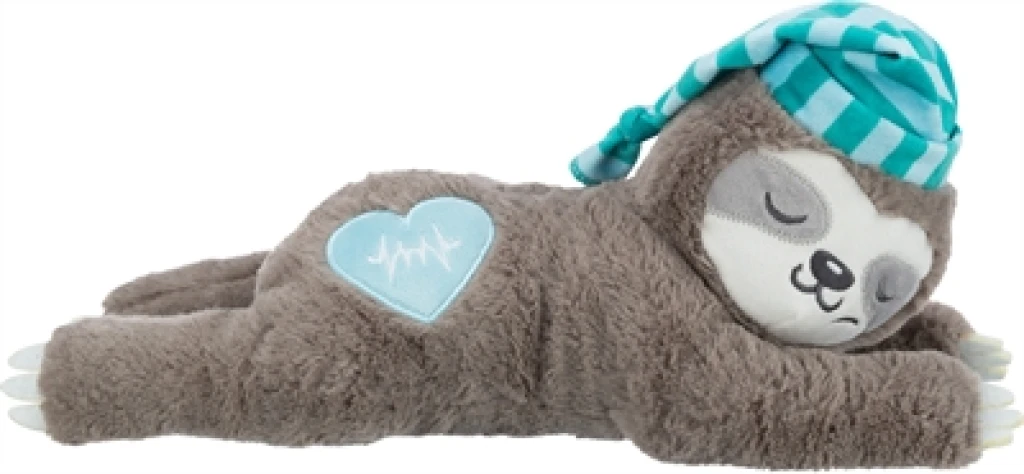 TRIXIE Pluche Luiaard Puppyknuffel met Hartslag - Grijs, 34 cm