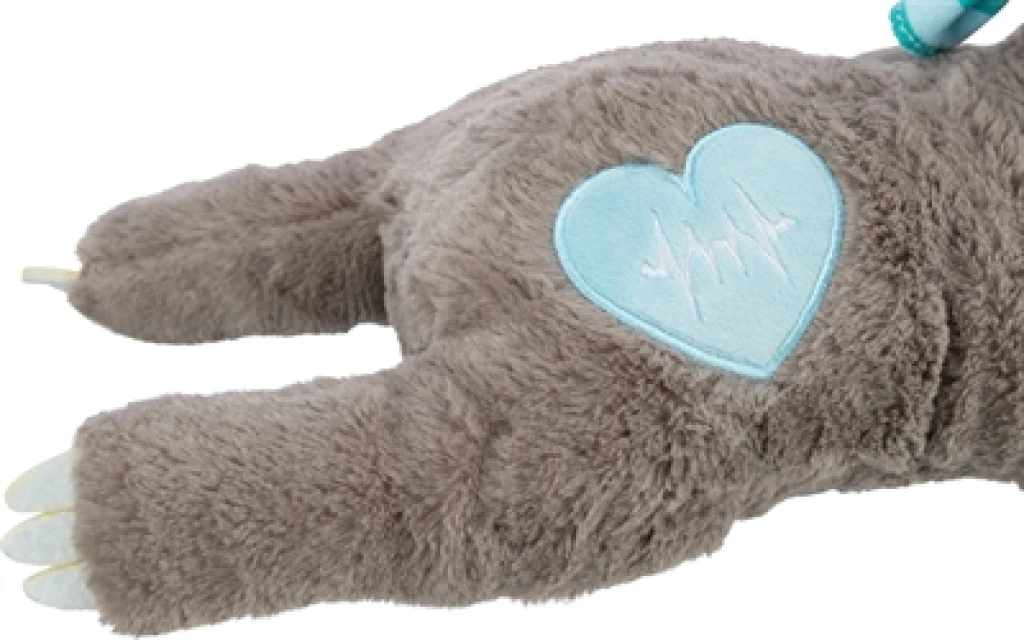 TRIXIE Pluche Luiaard Puppyknuffel met Hartslag - Grijs, 34 cm