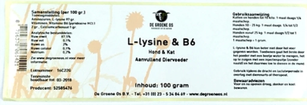 Voedingssupplement voor honden en katten L-Lysine B6, 1 stuk
