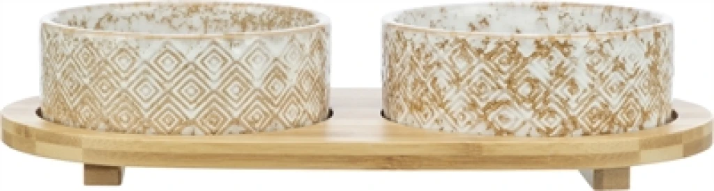 TRIXIE Voer- en drinkbakkenset keramiek en bamboe, 2 stuks - 300 ml