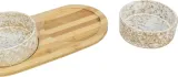 TRIXIE SET VOERBAK / WATERBAK KERAMIEK / BAMBOE WIT / NATUUR