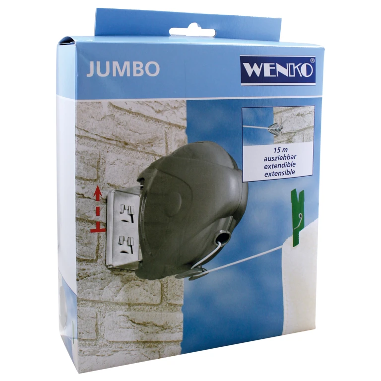 Uittrekbare Waslijn Jumbo 15m Grijs - 1 stuk