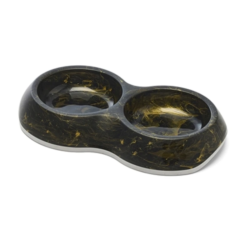Savic Delice dubbele voerbak Marble zwart/goud - 1 stuk
