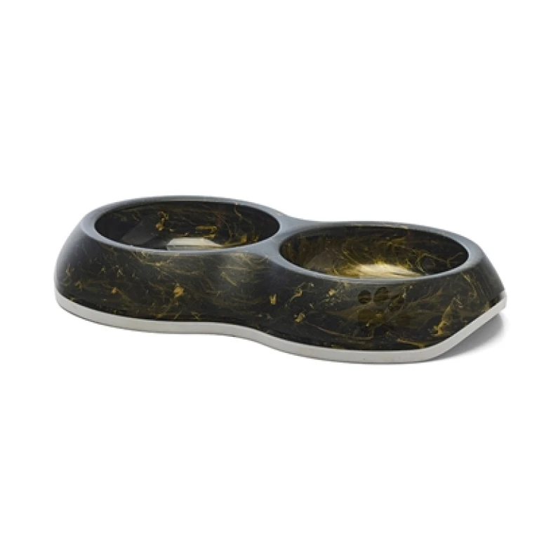 Savic Delice dubbele voerbak Marble zwart/goud - 1 stuk