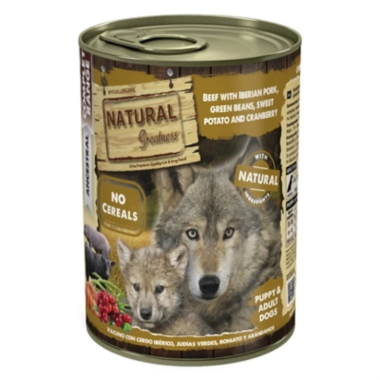 Hond Natvoer Rundvlees, Iberisch Varkensvlees & Zoete Aardappel 400 gr