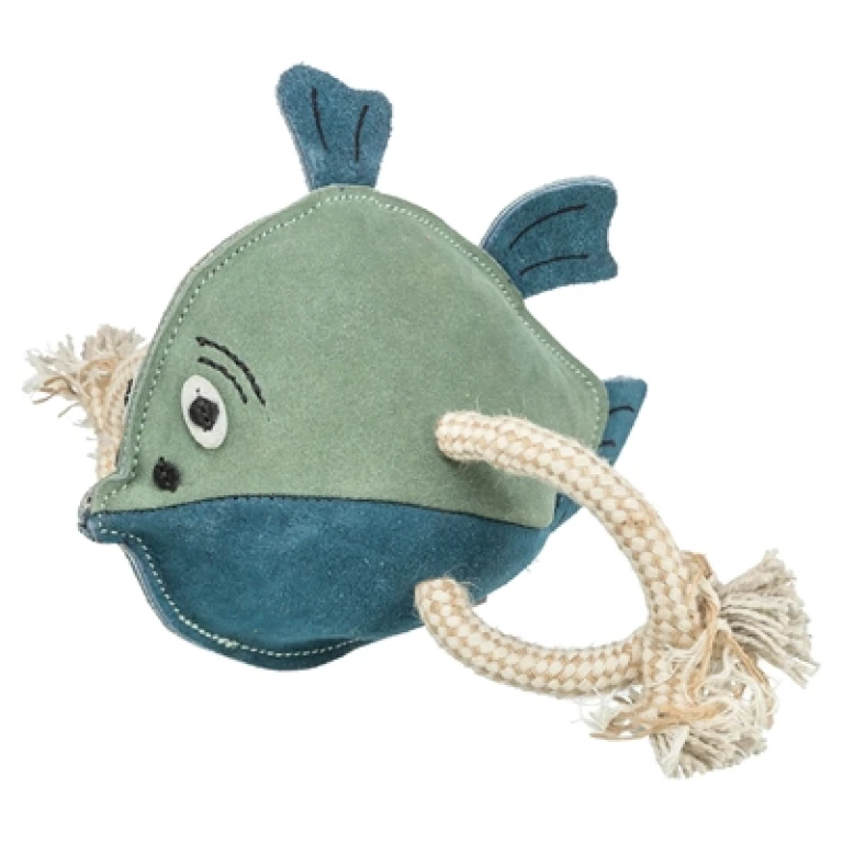 TRIXIE Hondenspeelgoed Vis van Leer met Touw - 28 cm - 1 stuk