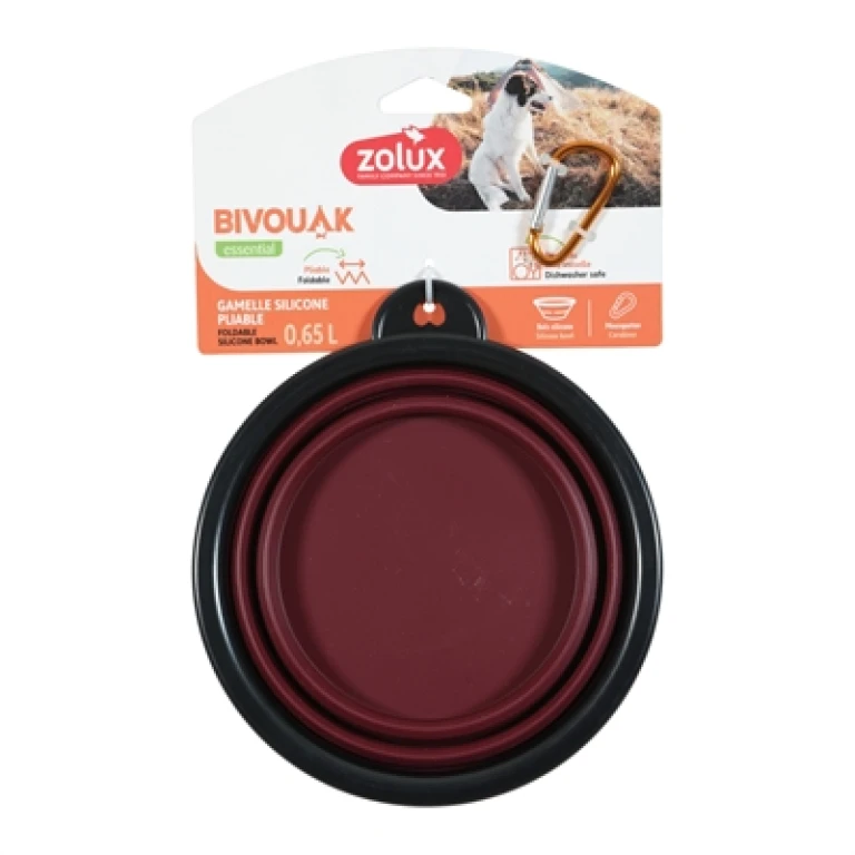 ZOLUX Bivouak opvouwbare voerbak siliconen rood - 1 stuk