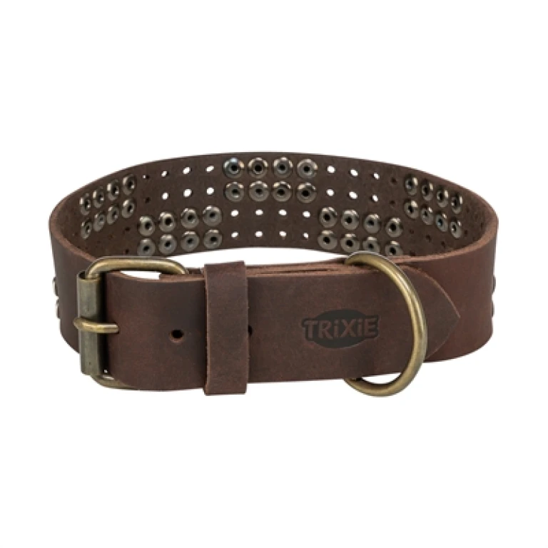 TRIXIE Hondenhalsband Rivet Rustic Vetleer Donkerbruin S-M