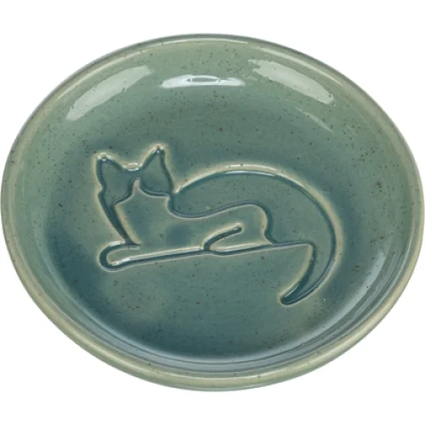 TRIXIE VOERBAK KAT KATRELIEF KERAMIEK BLAUW