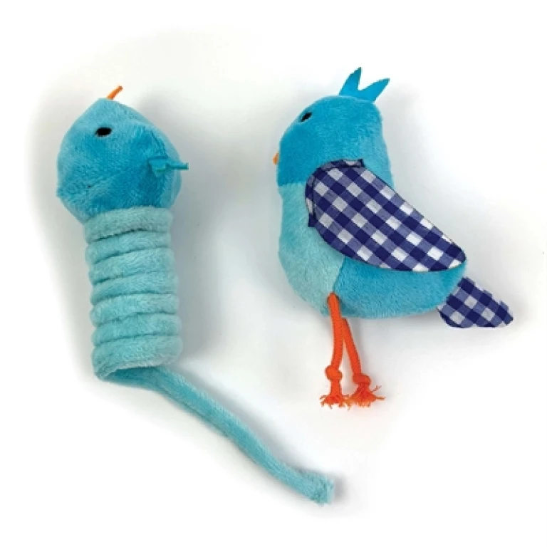 Happy Pet Tabby Patch Kattenspeelgoed Vogel Blauw - set van 2
