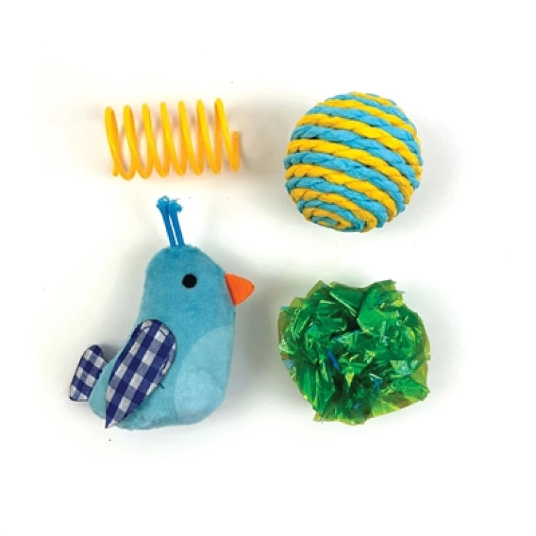 Happy Pet Tabby Patch Kattenspeelgoed Set - Blauw - 4 stuks
