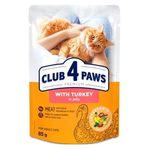 CLUB 4 PAWS PREMIUM ADULT POUCH KALKOEN IN GELEI