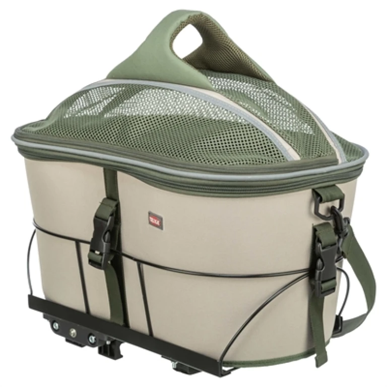 Hond fiets mand polyester olijfgroen beige 46x33x40 cm
