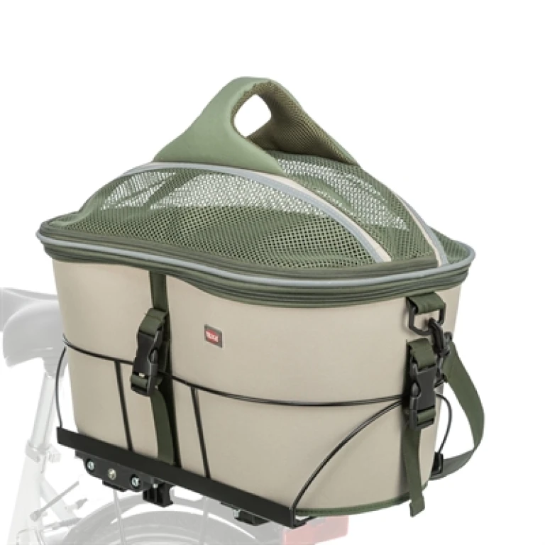Hond fiets mand polyester olijfgroen beige 46x33x40 cm